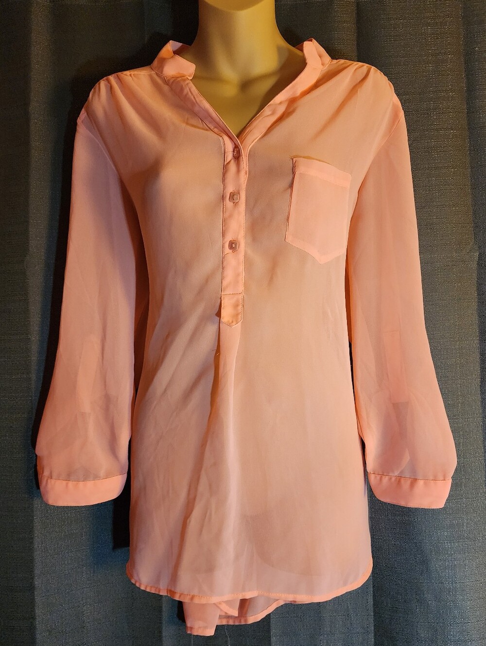 Live 4 Truth Coral Sheer High Low Blouse XL Button Front Tunic Top